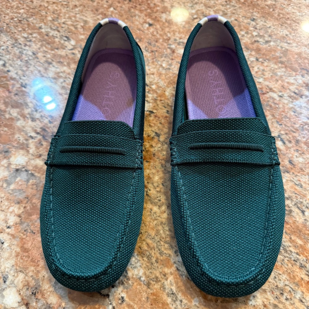 Rothy's The Driver Forest Green Lavender Knit Loafers Women's 8.5